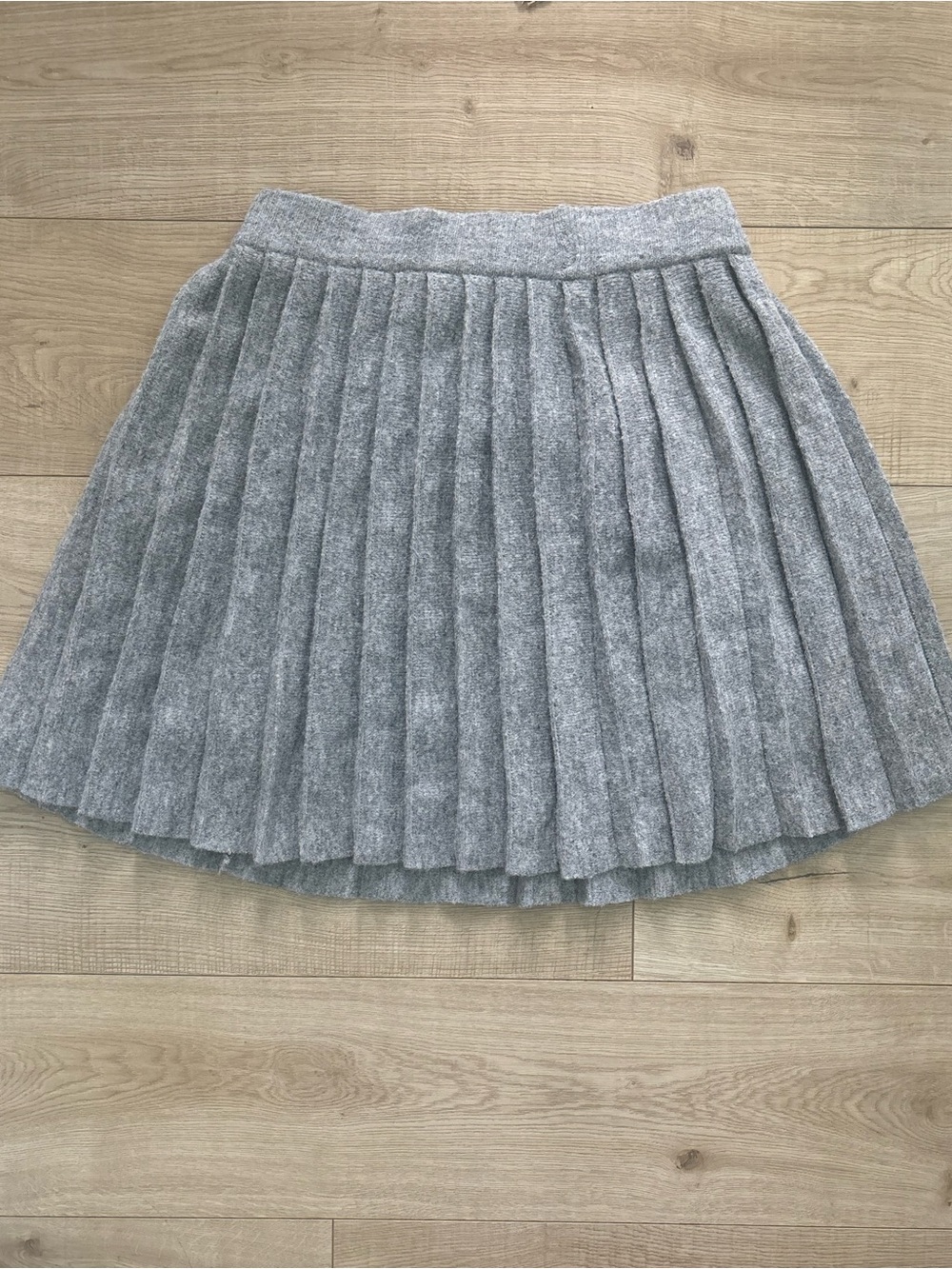 Pleated Knit Mini Skirt Gray Sweater Skirt Circle Skirt for Fall Size Medium